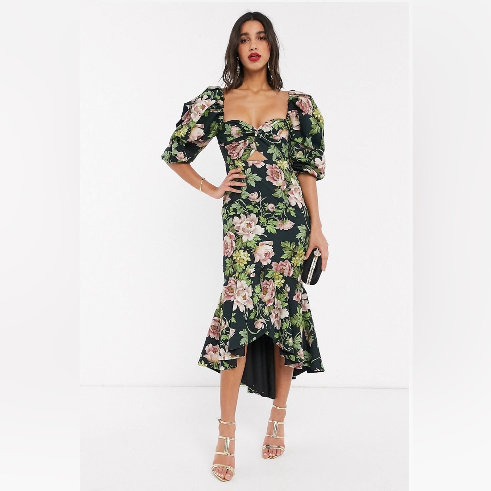 ASOS edition puff sleeve milkmaid dress in romantic floral print